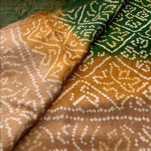 Green and Gold indian bandhani saree